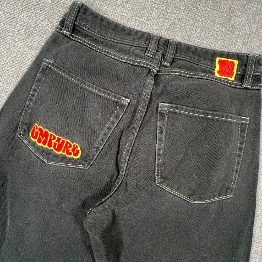 Empyre Relaxed Fit Jeans Mens 30x27 Black Contrast Stitch Skate Streetwear Baggy